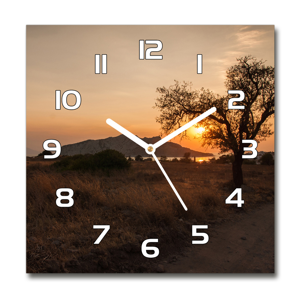 Horloge carrée en verre Coucher de soleil