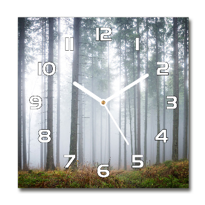 Horloge carrée en verre Brume dans la forêt