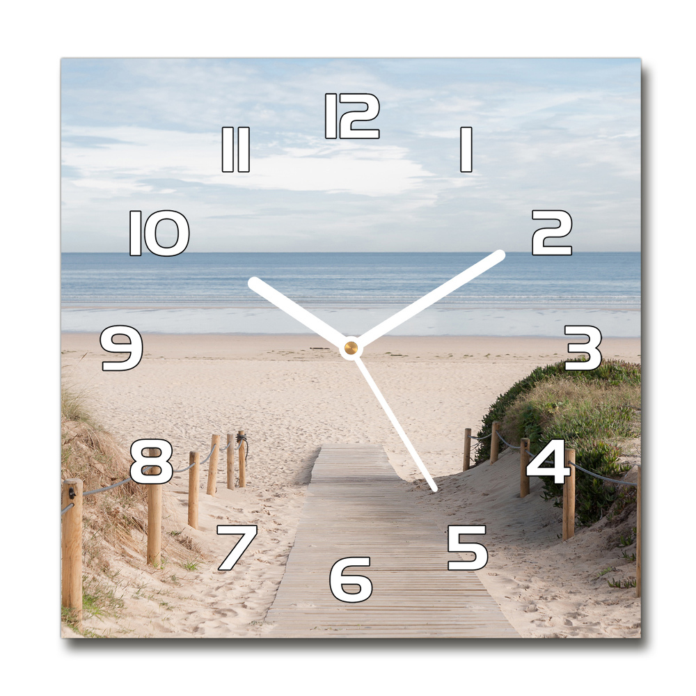 Horloge carrée en verre Chemin vers la plage