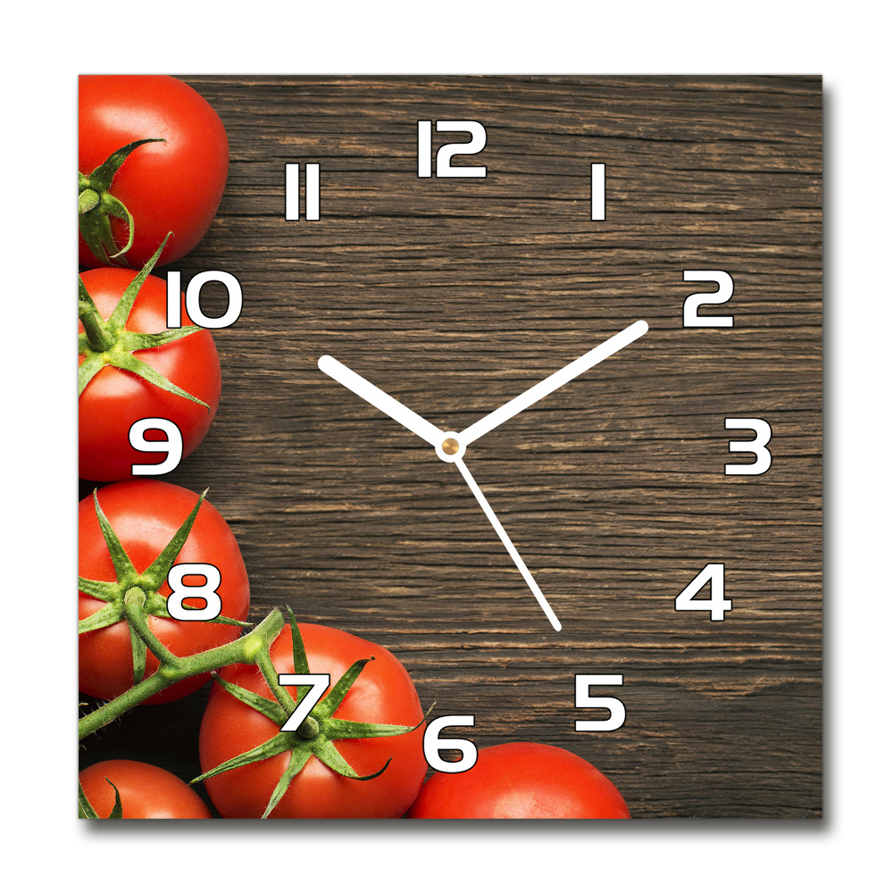 Horloge carrée en verre Tomates sur bois