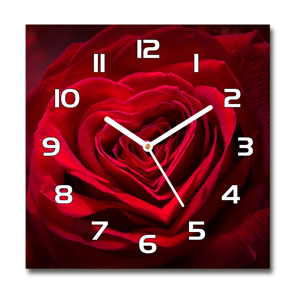 Horloge carrée en verre Rose à coeur rouge
