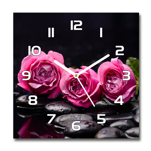 Horloge carrée en verre Roses roses