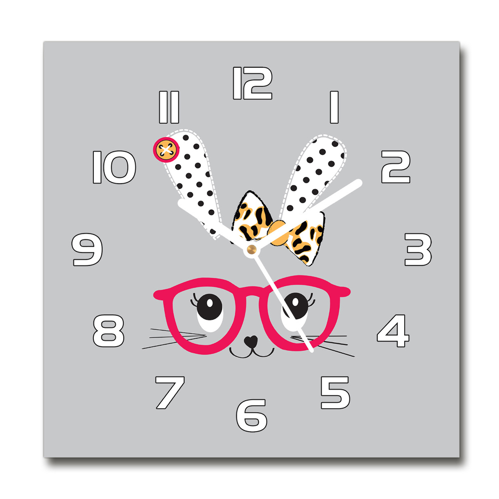 Horloge carrée en verre Lapin à lunettes