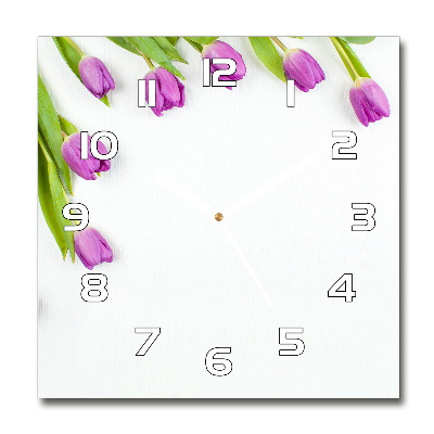 Horloge carrée en verre Tulipes violettes