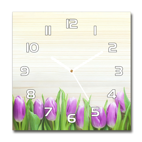 Horloge carrée en verre Tulipes violettes