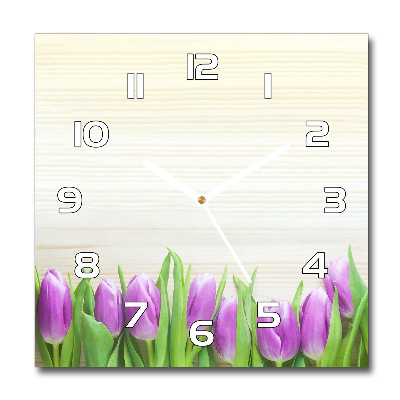 Horloge carrée en verre Tulipes violettes