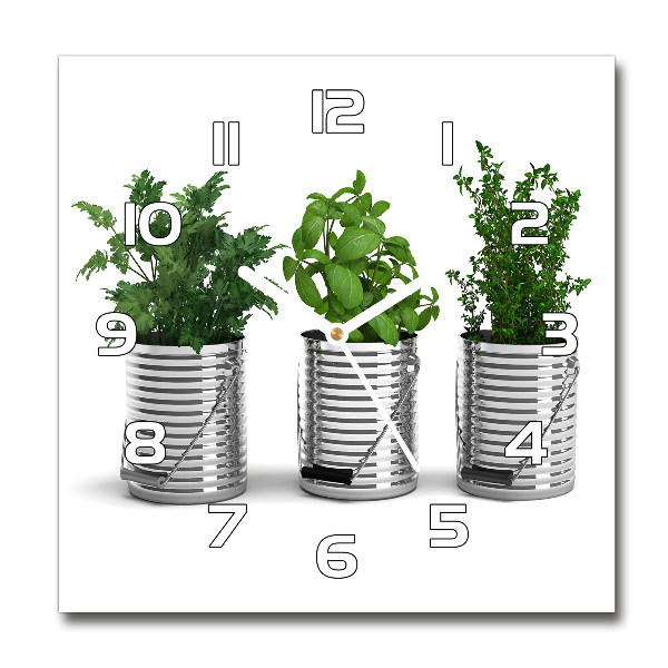 Horloge carrée en verre Plantes aromatiques