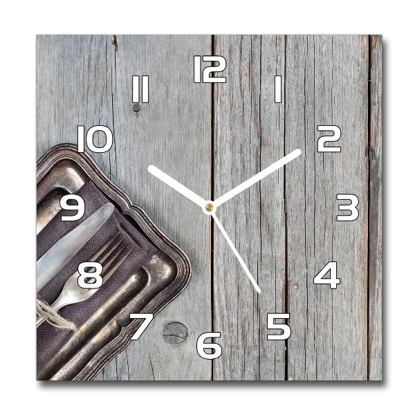 Horloge carrée en verre Couverts sur planches