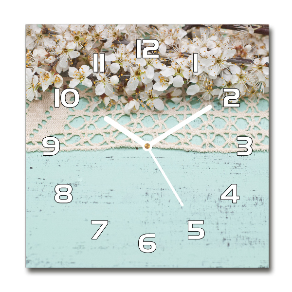 Horloge carrée en verre Fleurs de cerisier