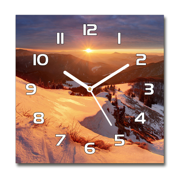Pendule carrée en verre Hiver en montagne