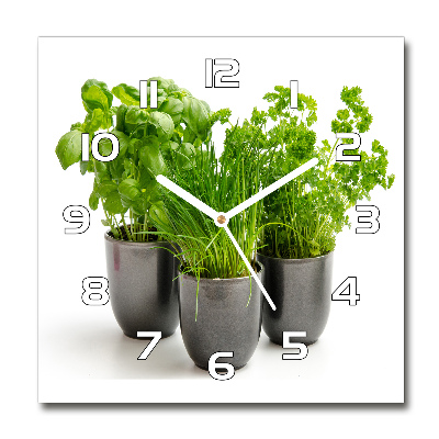 Horloge carrée en verre Herbes en pots