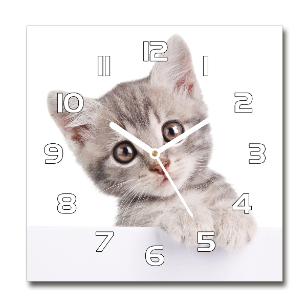 Horloge carrée en verre Chat gris