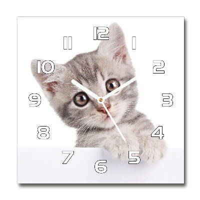 Horloge carrée en verre Chat gris