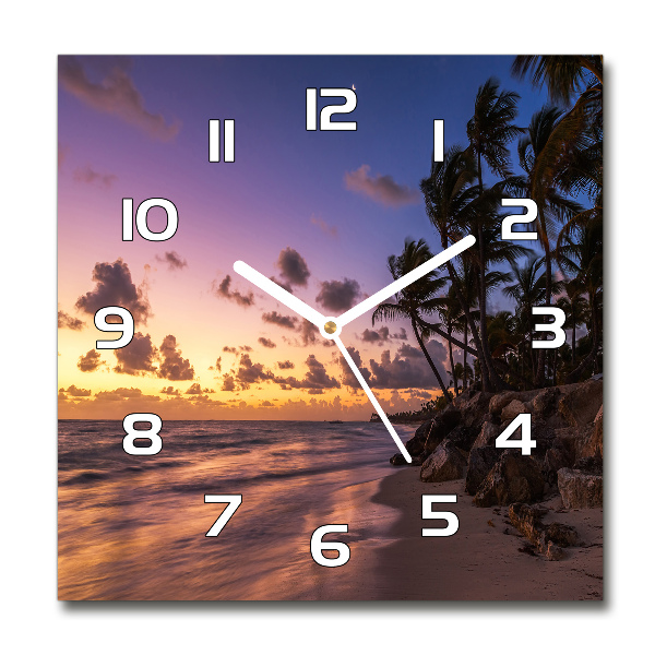 Horloge carrée en verre Coucher de soleil sur la plage