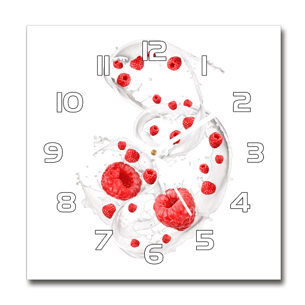 Horloge carrée en verre Framboises avec du lait