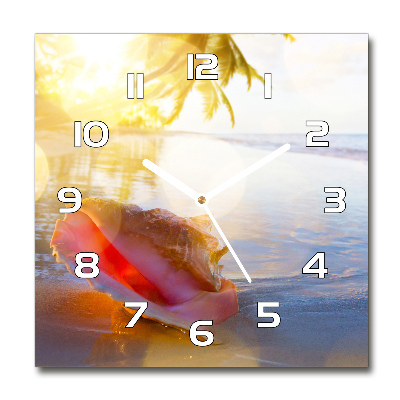 Horloge carrée en verre Coquillage sur la plage