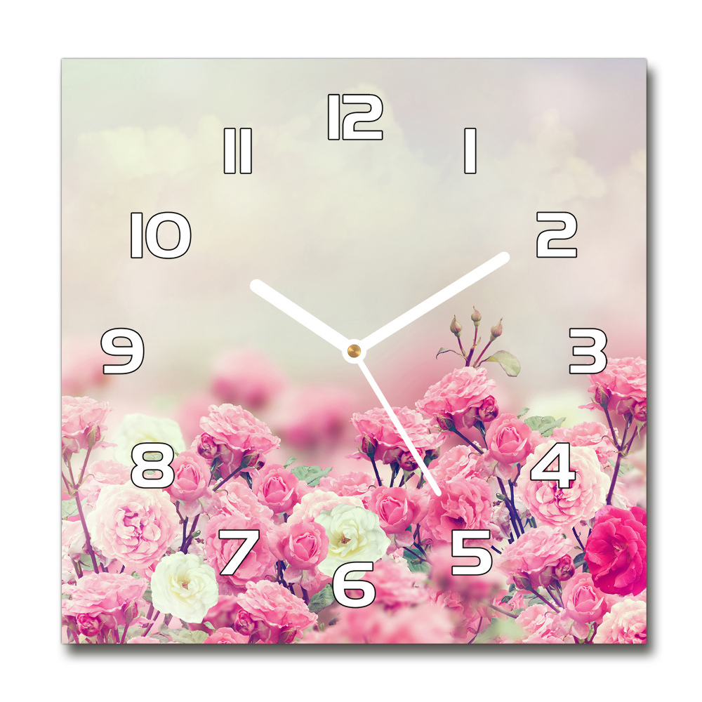 Horloge carrée en verre Fleurs d'églantier