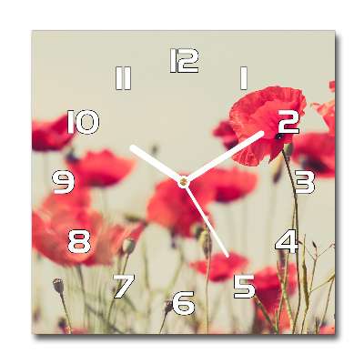 Horloge carrée en verre Coquelicots des champs