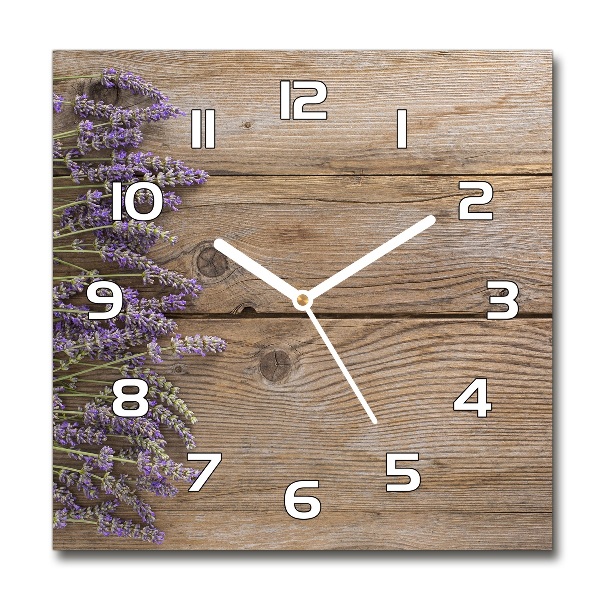 Horloge carrée en verre Lavande sur bois