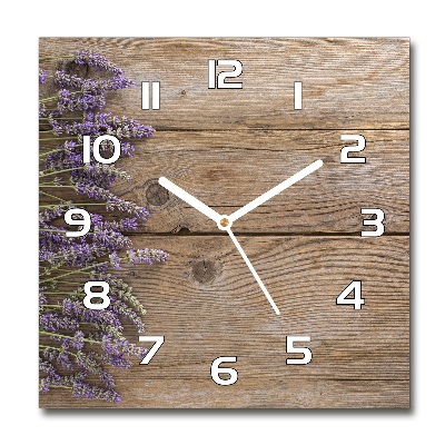 Horloge carrée en verre Lavande sur bois