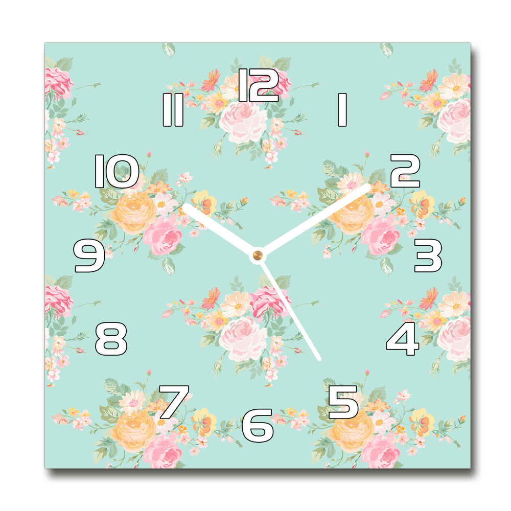 Horloge carrée en verre Motif floral