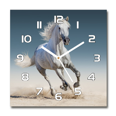 Horloge carrée en verre Cheval blanc au galop