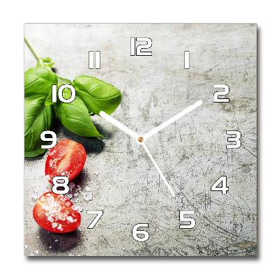 Horloge carrée en verre Tomates et basilic