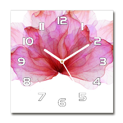 Horloge carrée en verre Fleur rose