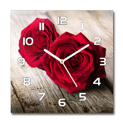 Horloge carrée en verre Roses sur bois