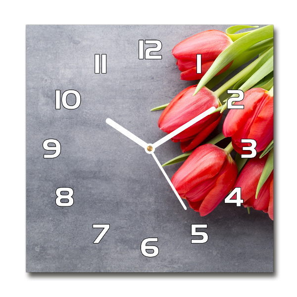 Horloge carrée en verre Tulipes rouges