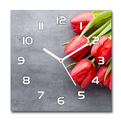 Horloge carrée en verre Tulipes rouges