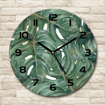 Horloge en verre ronde Monstera