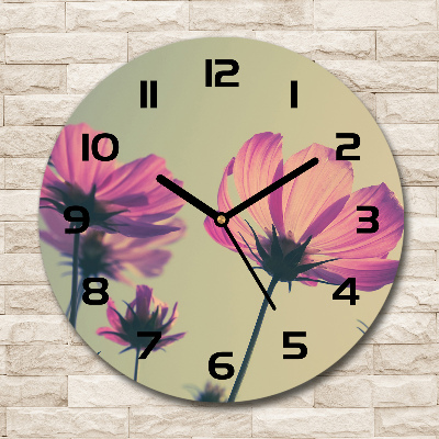 Pendule murale ronde Fleurs roses