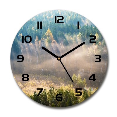 Horloge ronde en verre Brume dans la forêt