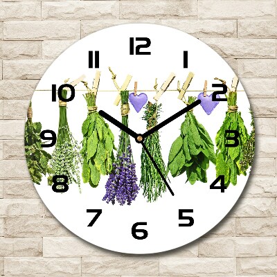 Horloge ronde murale Herbes sur un fil