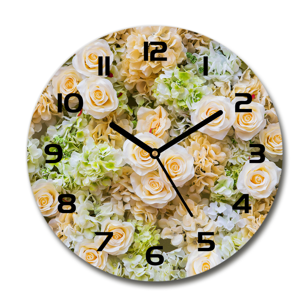 Horloge en verre ronde Roses éclatantes