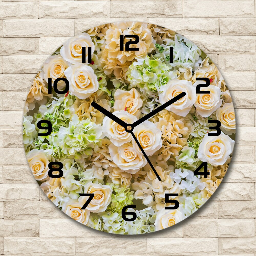 Horloge en verre ronde Roses éclatantes