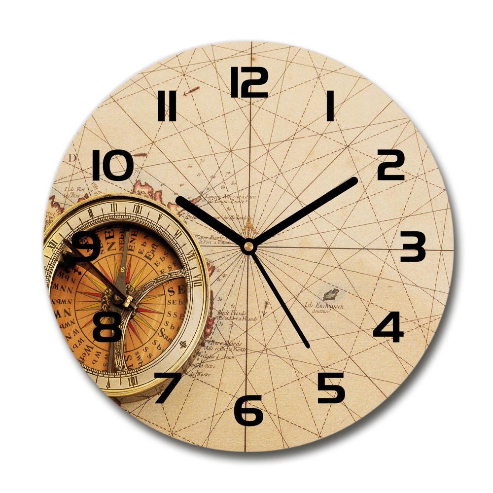 Horloge ronde Boussole sur une carte