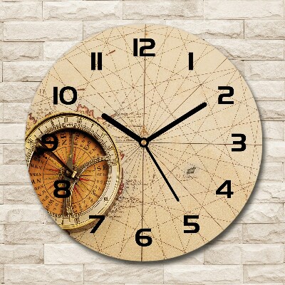 Horloge ronde Boussole sur une carte