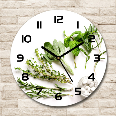 Horloge en verre ronde Herbes