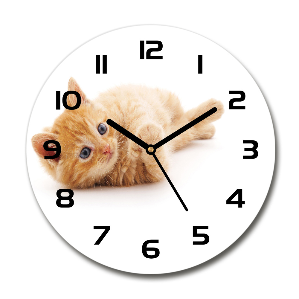 Horloge en verre ronde Chat roux