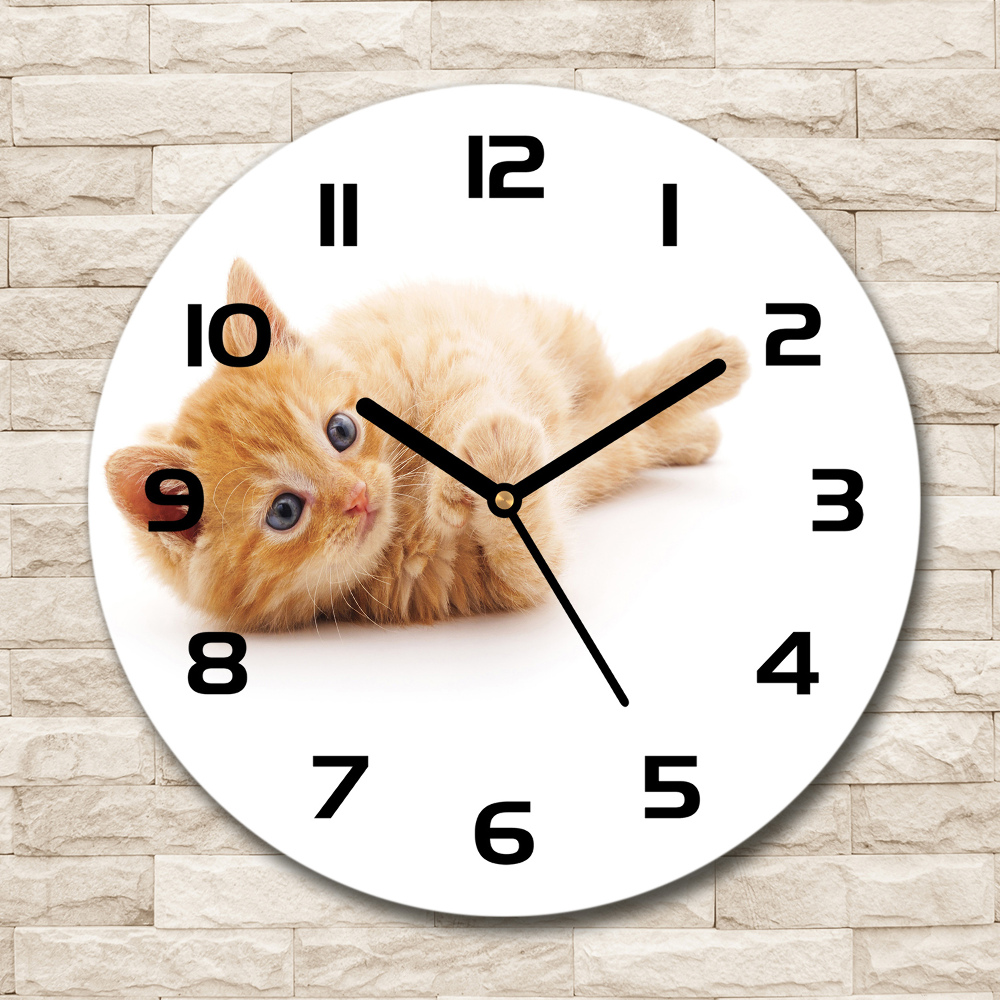 Horloge en verre ronde Chat roux