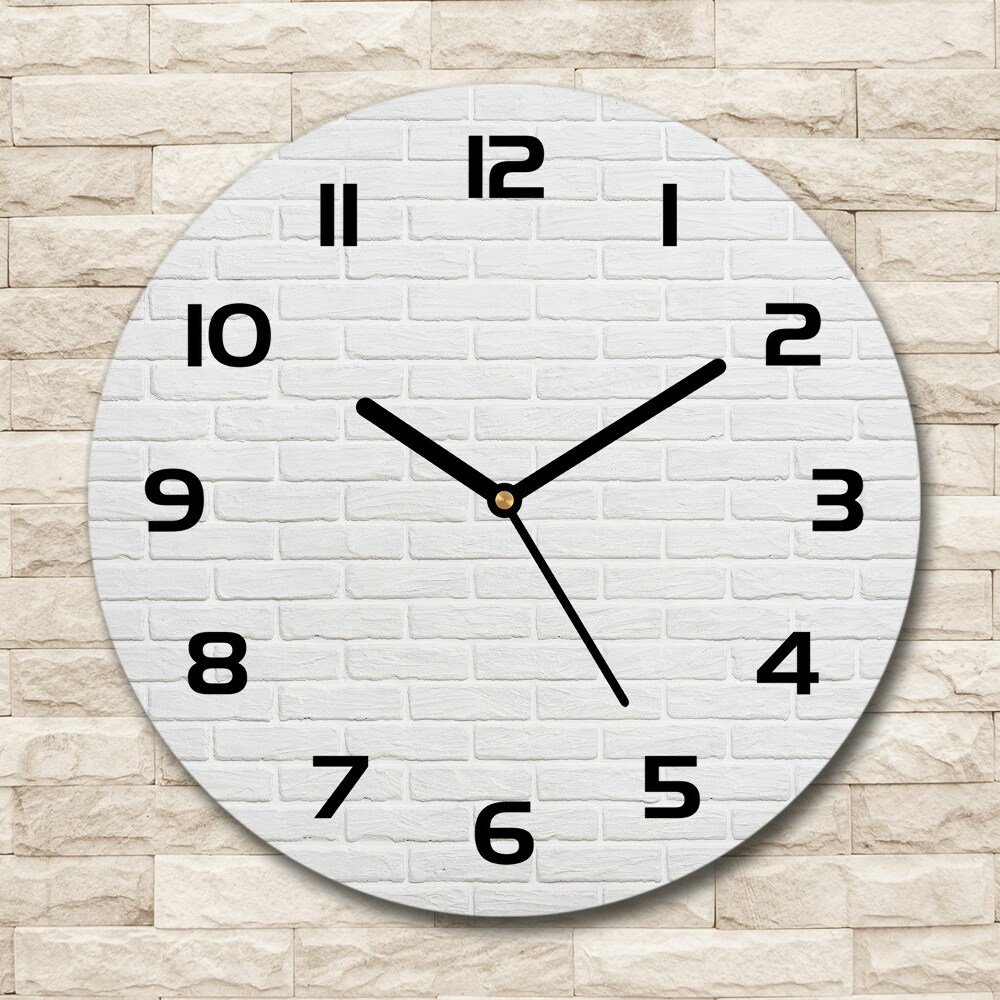 Horloge en verre ronde Mur de briques blanc