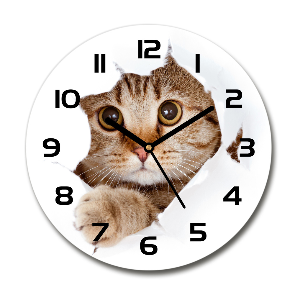 Horloge en verre ronde Chat