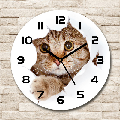 Horloge en verre ronde Chat