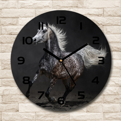 Pendule murale ronde Cheval gris d'Arabie