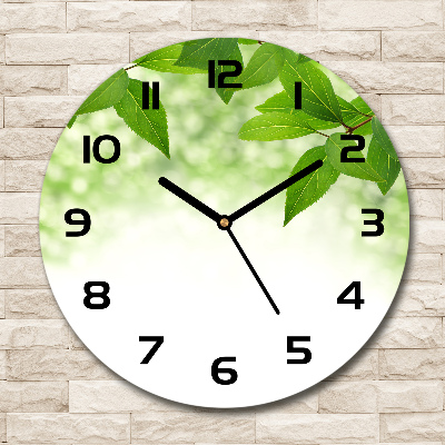 Horloge ronde murale Feuilles vertes