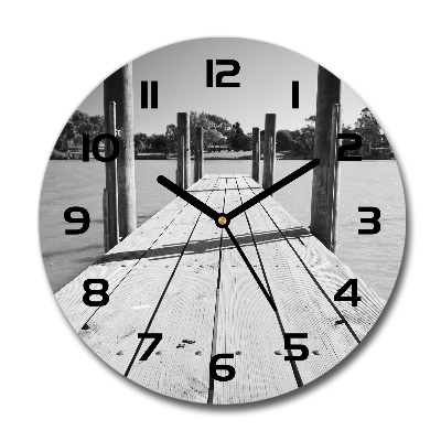 Horloge en verre ronde Jetée en bois noir et blanc