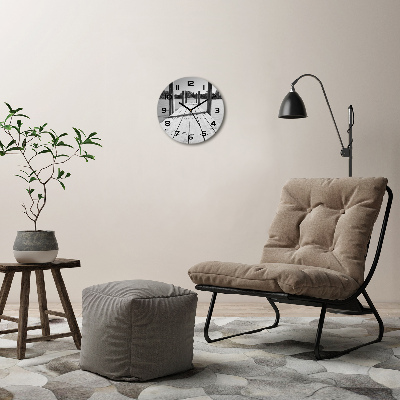 Horloge en verre ronde Jetée en bois noir et blanc