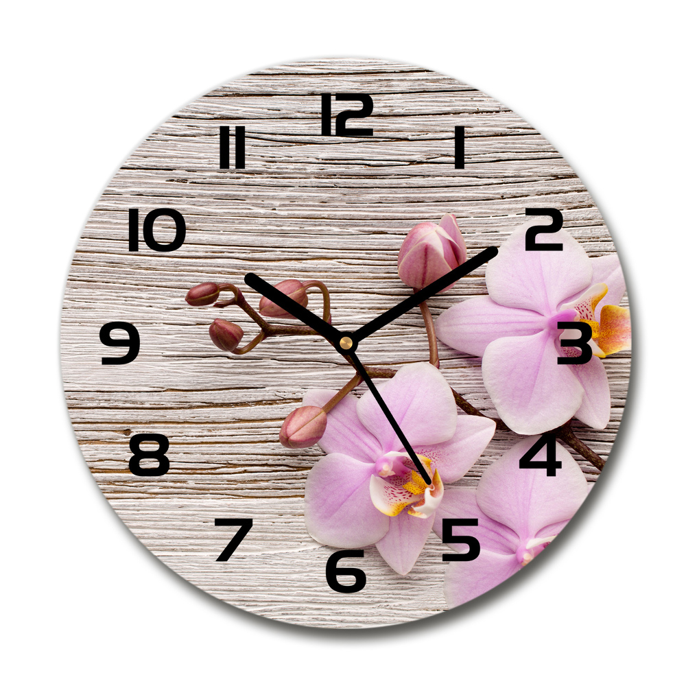 Pendule murale ronde Orchidée sur bois